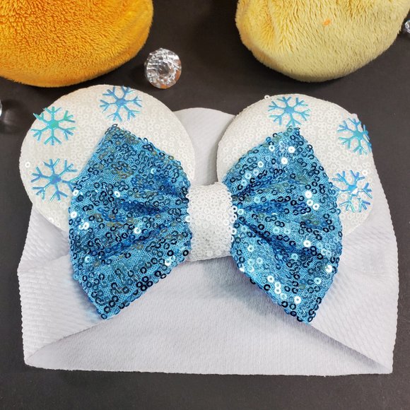 Frozen Hair Accessories with Blue Snow Flakes Mouse Ears Turban White Headband - Picture 3 of 9